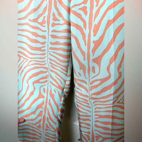J. MCLAUGHLIN Zebra Animal Print Pants Slacks Trousers Aqua Blue Pink Peach Silk - Picture 6 of 11